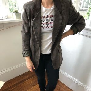 Oversized Plaid blazer coat jacket Suede detail